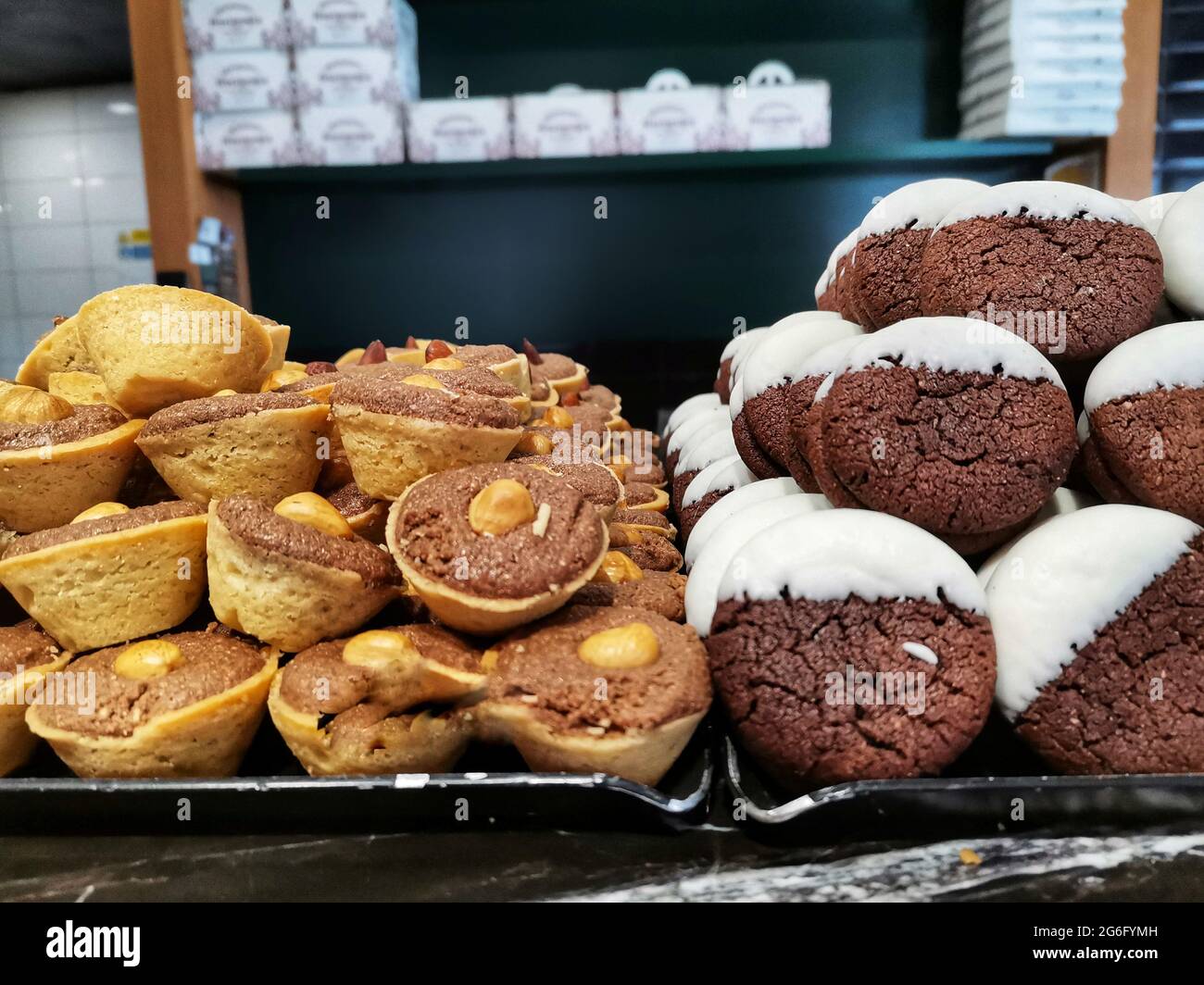 Cookie. Chocolate and Hazelnut cakes. Patisserie Stock Photo