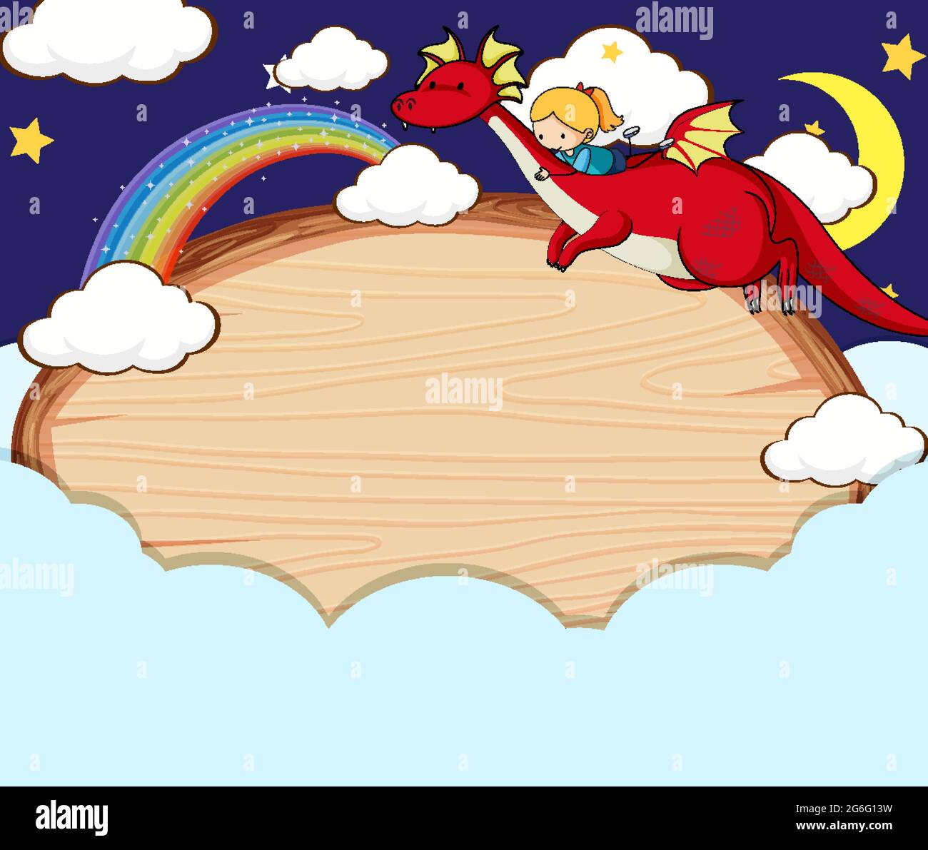 Empty banner in the night sky with fairy tale cartoon character and ...