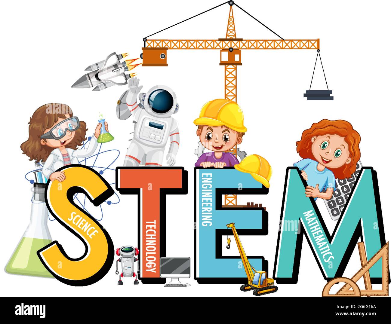 Many kids cartoon character with STEM education font illustration Stock  Vector Image & Art - Alamy