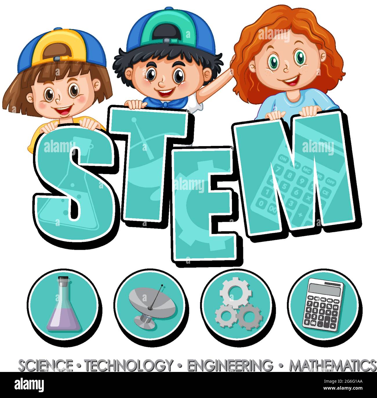STEM education logo banner with kids cartoon character illustration ...