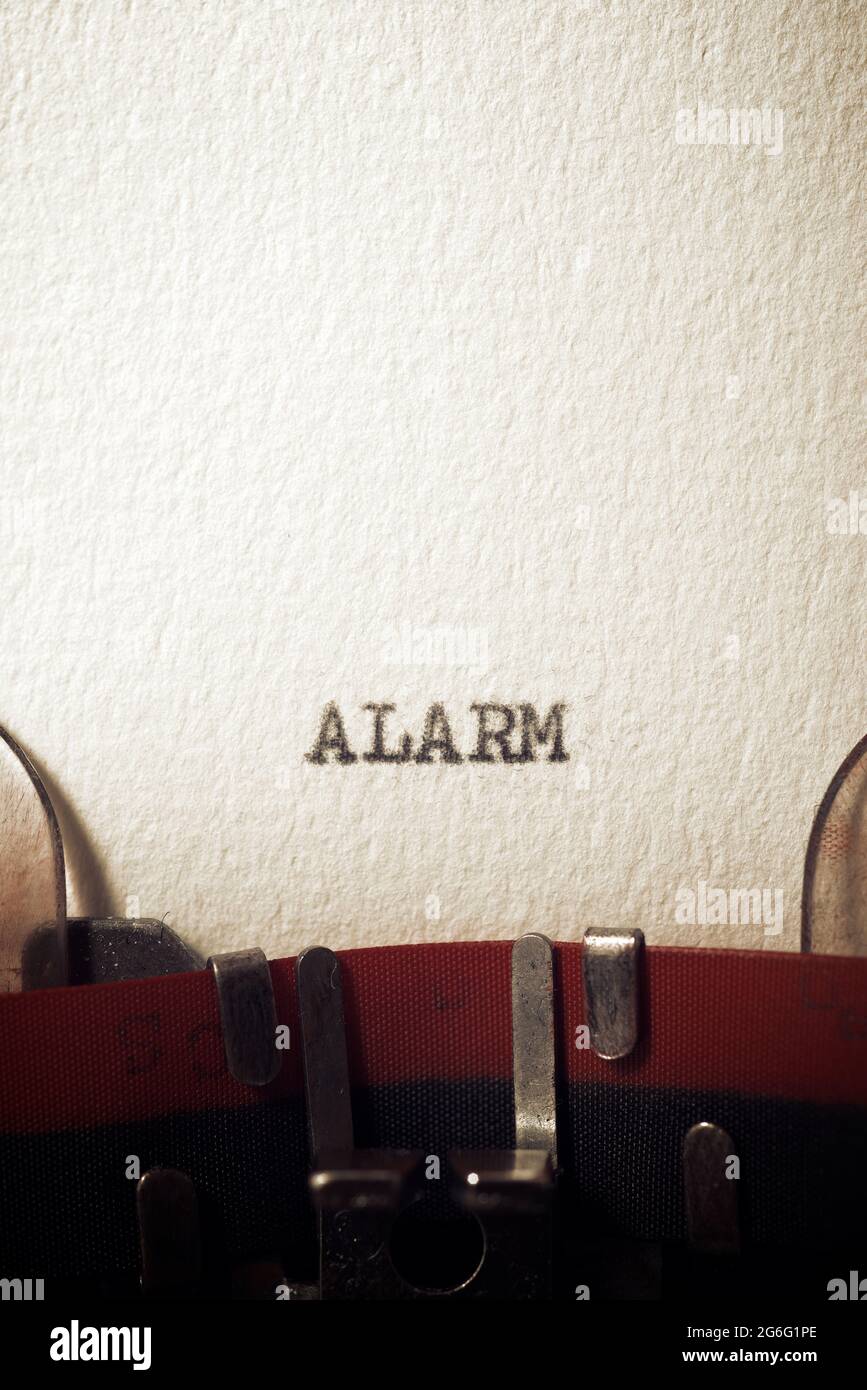 The word alarm written with a typewriter Stock Photo Alamy