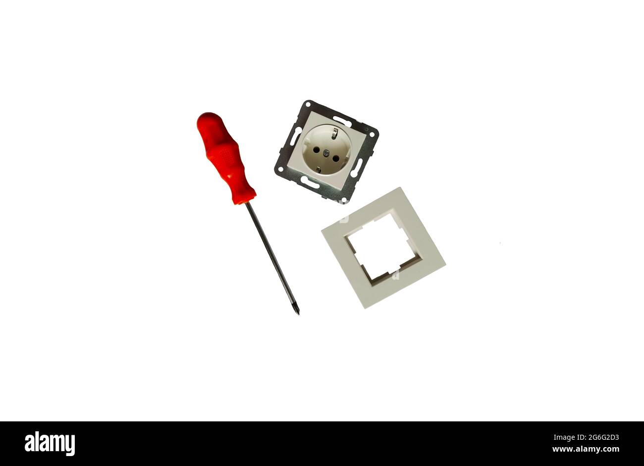Electrical outlet. Electrical outlet parts. Screwdriver. Putting the
