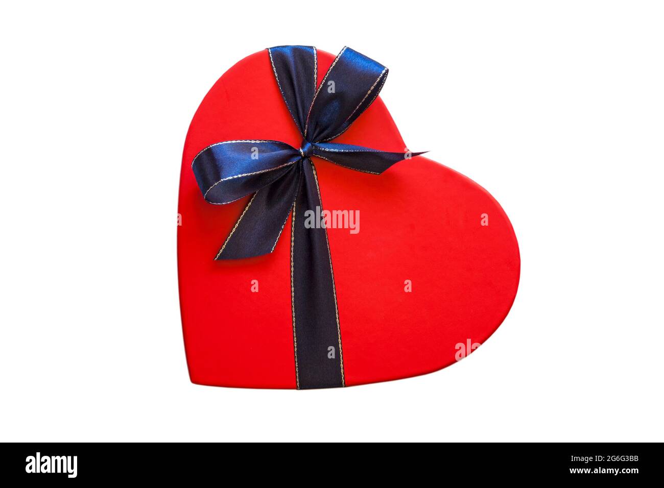 red heart shaped box with navy blue ribbon - ideal present for Valentines day, Valentine day Stock Photo