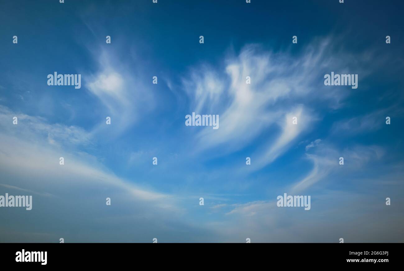 Blue sky with whie Cirrus clouds Stock Photo
