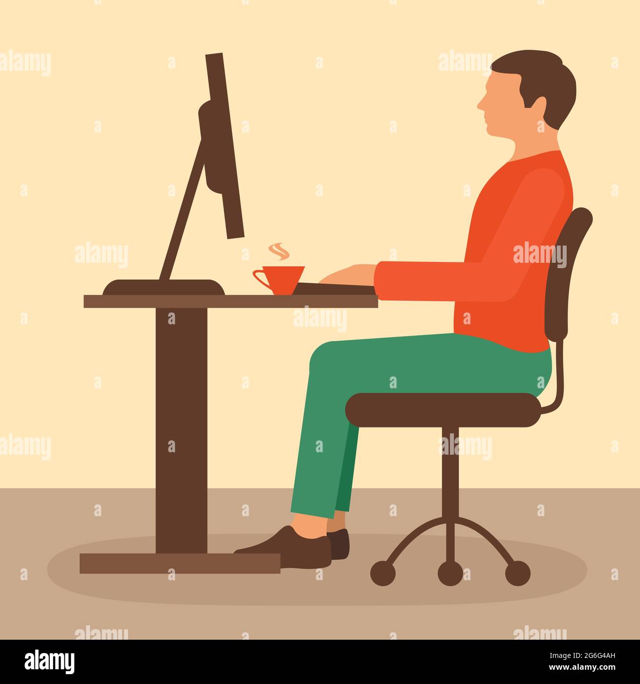 office work, desk worker, computer vector illustration, Stock Vector