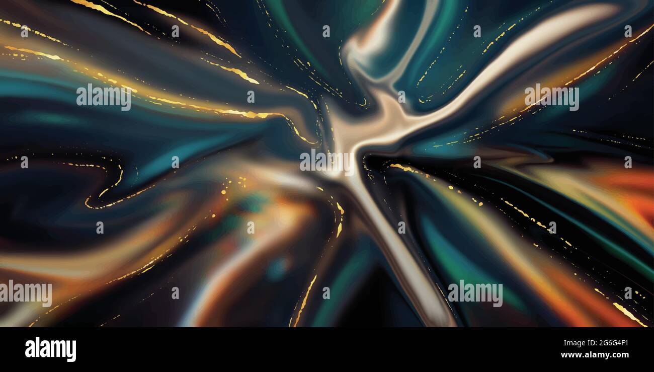 Abstract black liquid concept background realistic vector. Gold marble texture Stock Vector