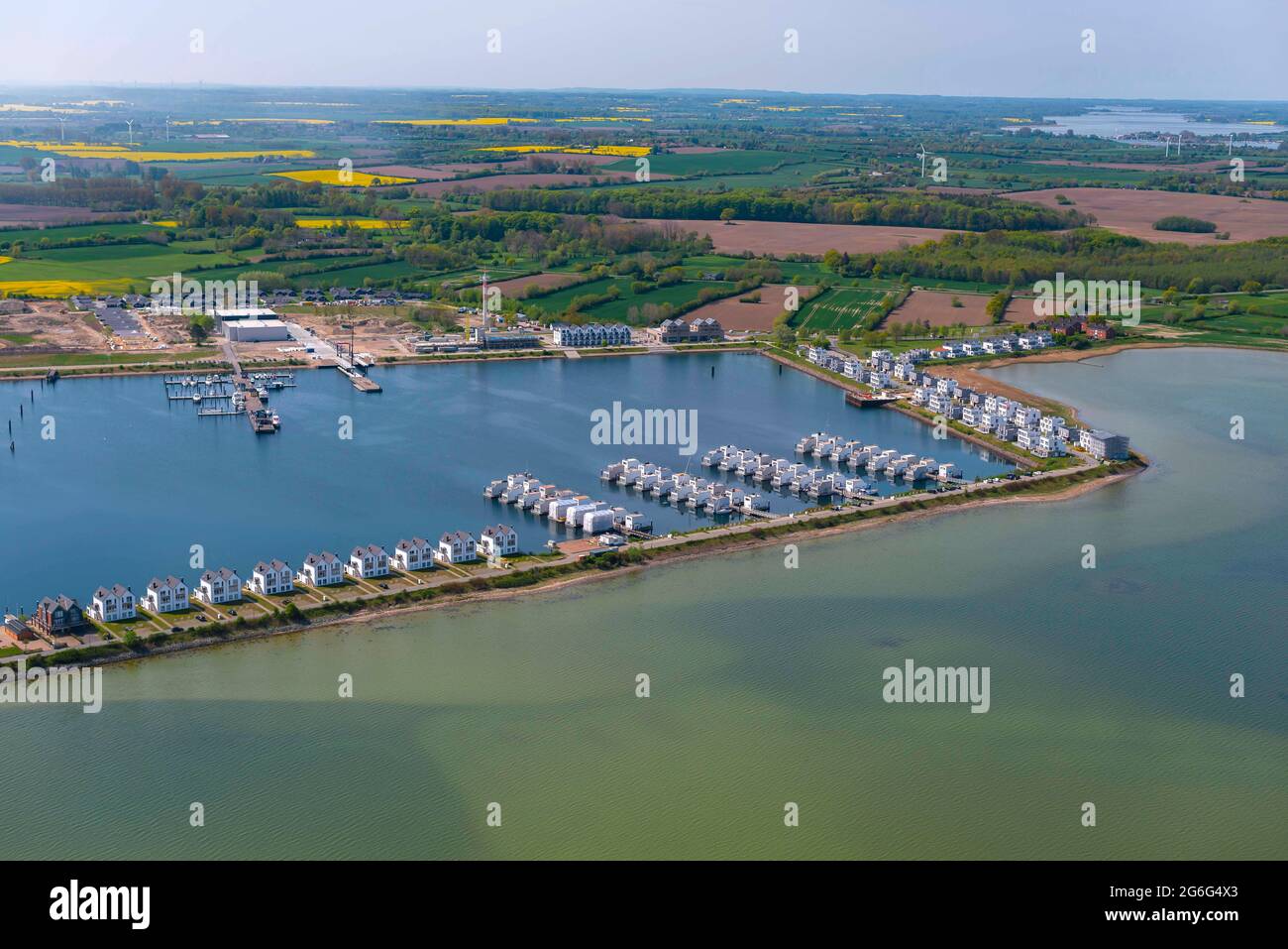 Schlei and Olpenitz Settlement in springtime, aerial view, Germany, Schleswig-Holstein, Olpenitz Stock Photo