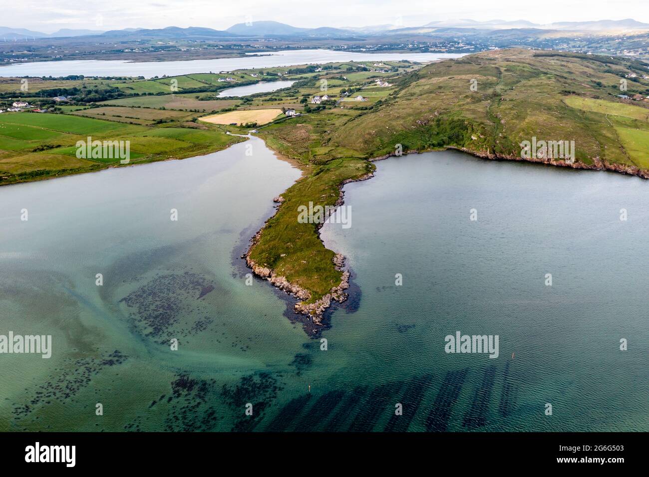 Aerial view of loyster farm by Ardara, County Donegal Ireland Stock