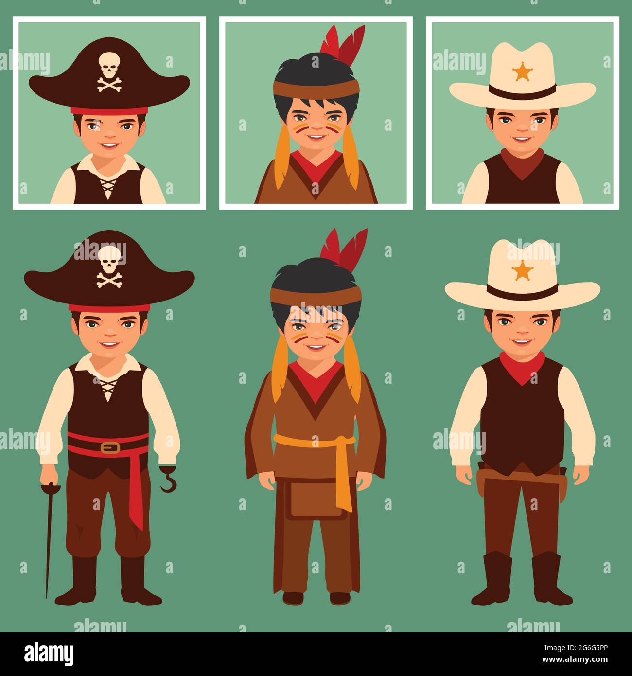 cowboy, indian and mexican, american people, traditional culture Stock Vector