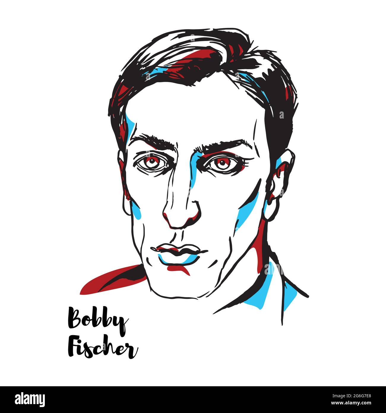CHINA, CHENGHAI - DECEMBER 16, 2018: Bobby Fischer engraved vector portrait with ink contours. American chess grandmaster and the eleventh World Chess Stock Vector