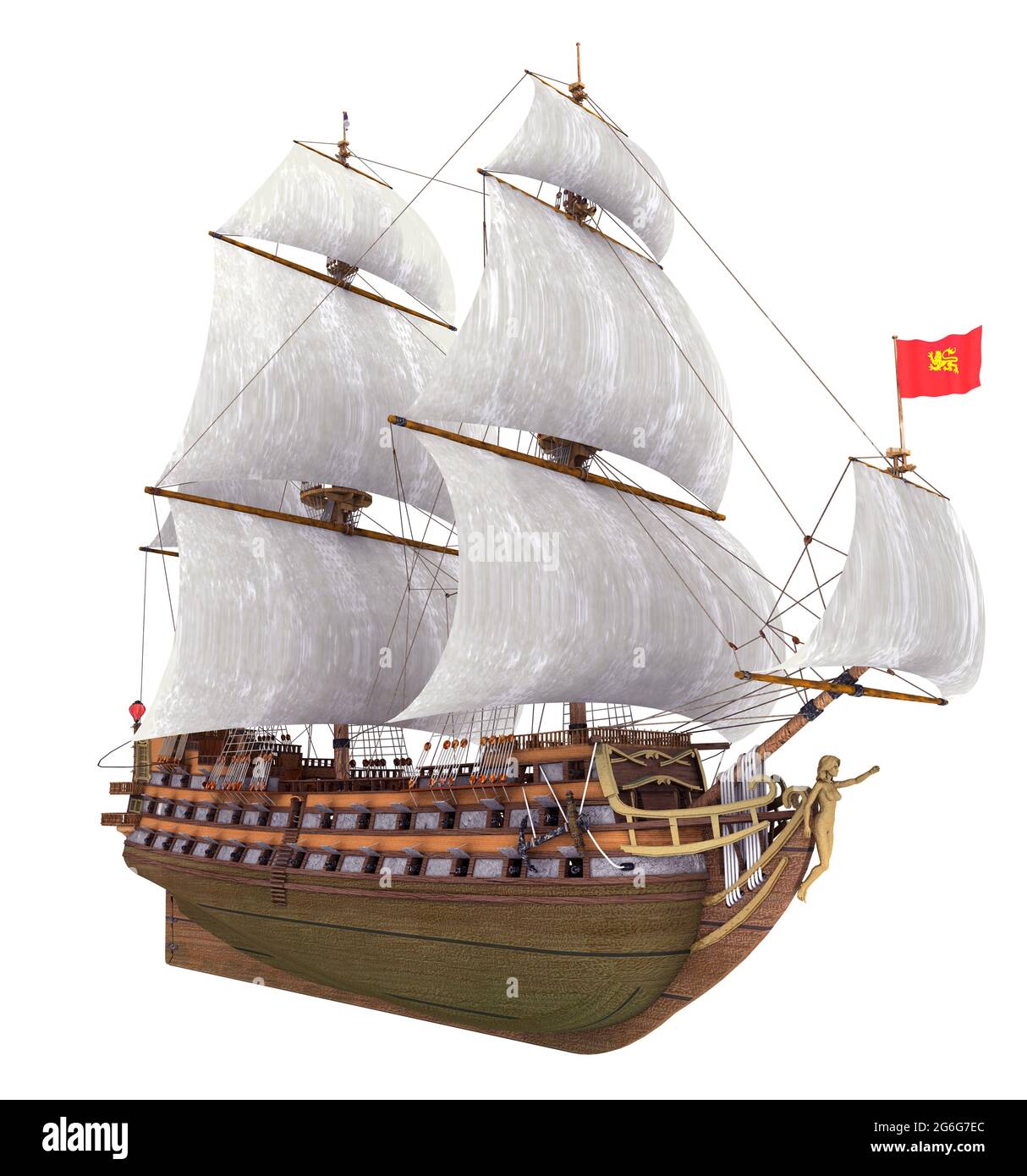 French warship of the 18th century isolated on white background Stock Photo