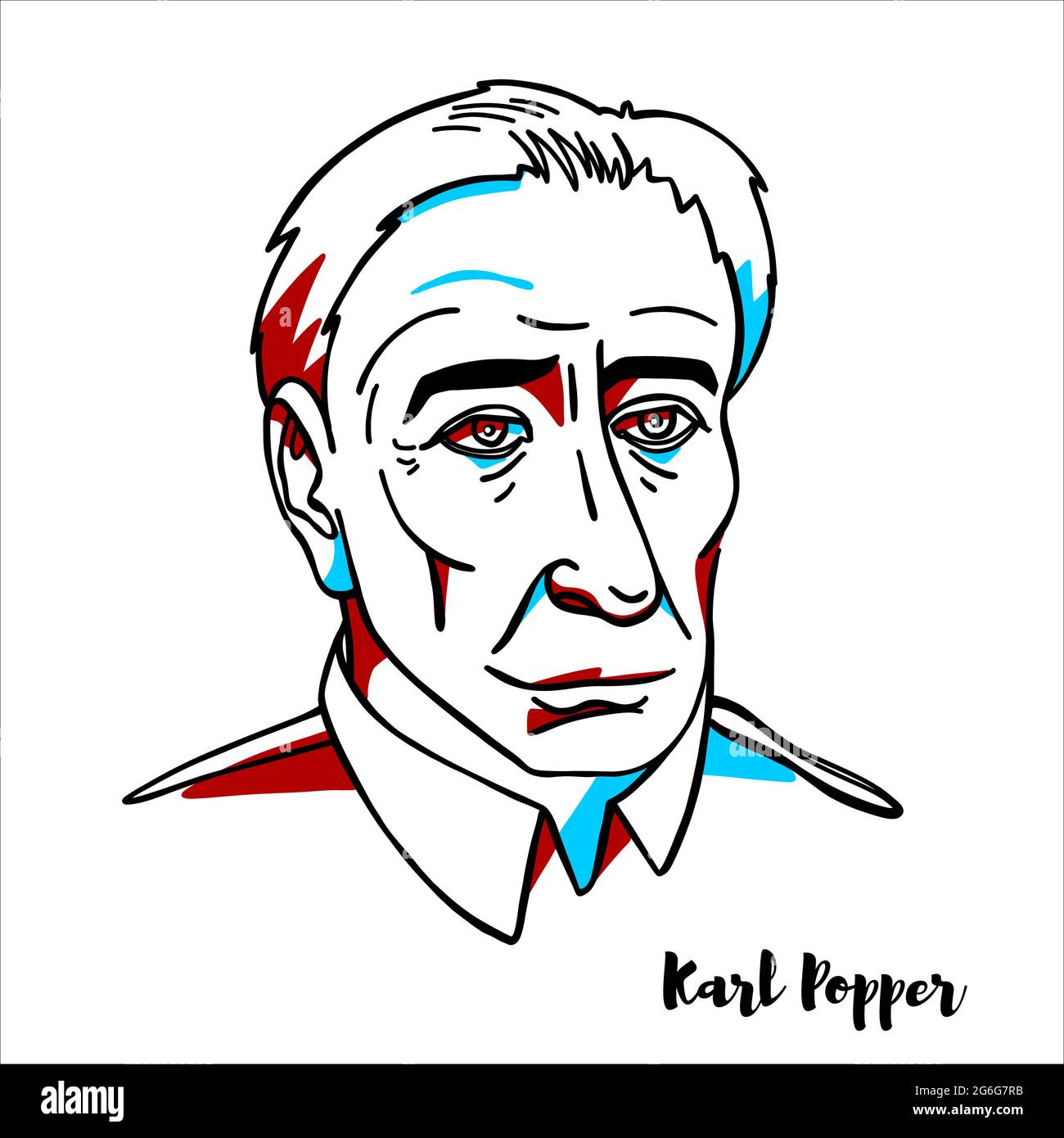 RUSSIA, MOSCOW - March, 21, 2019: Karl Popper engraved vector portrait with ink contours. Austrian-British philosopher and professor. Stock Vector