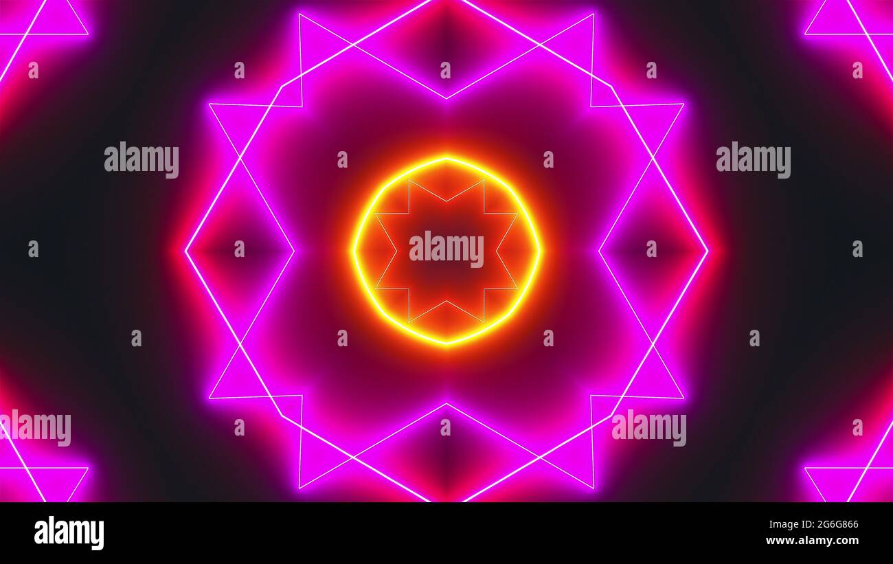 Abstract neon kaleidoscope background, 3d rendering computer generated ...