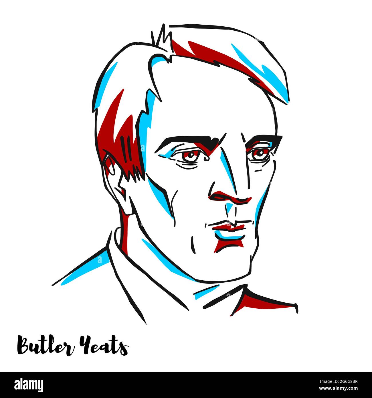 MOSCOW, RUSSIA - DECEMBER 15, 2019: William Butler Yeats engraved vector portrait with ink contours. Irish poet and one of the foremost figures of 20t Stock Vector