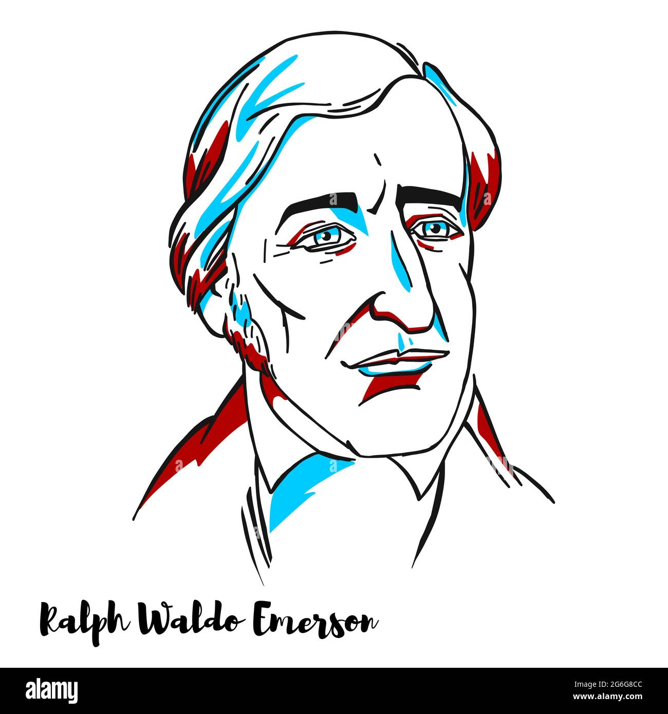 Ralph Waldo Emerson engraved vector portrait with ink contours. American essayist, lecturer, philosopher, and poet who led the transcendentalist movem Stock Vector