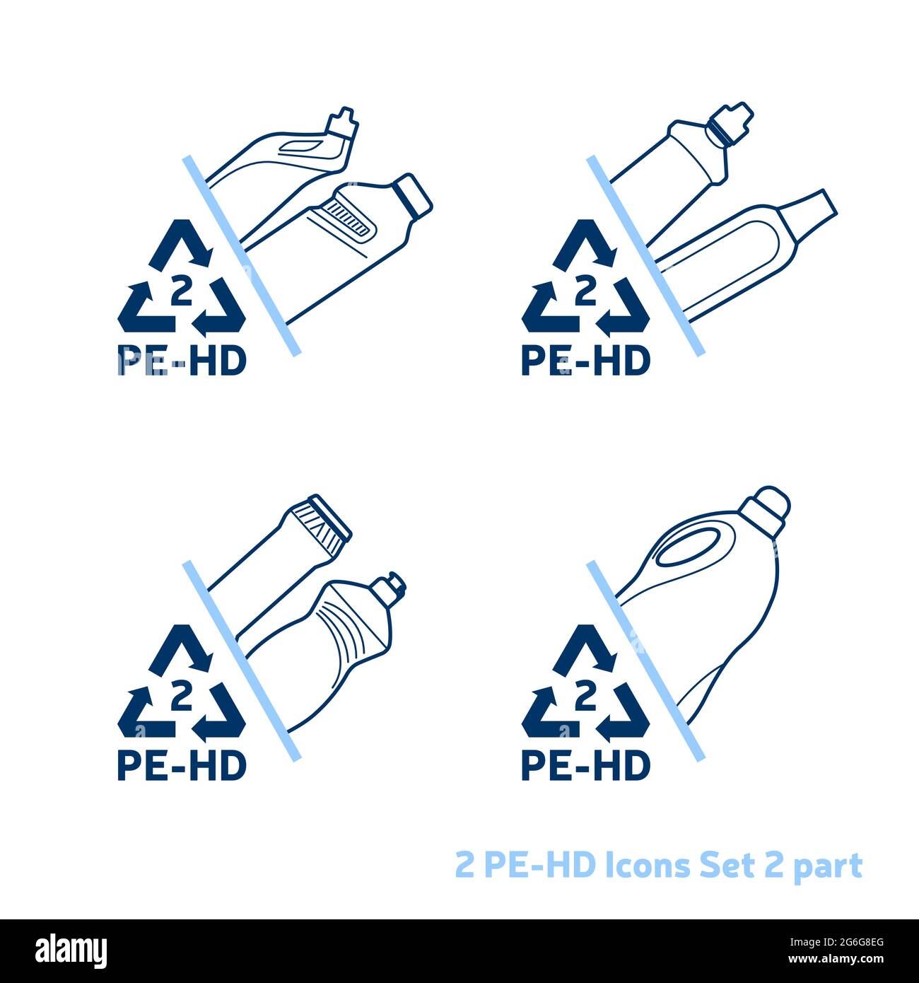 Recycling code 2 (PET Polyethylene terephthalate) outline icons set. Empty clear plastic