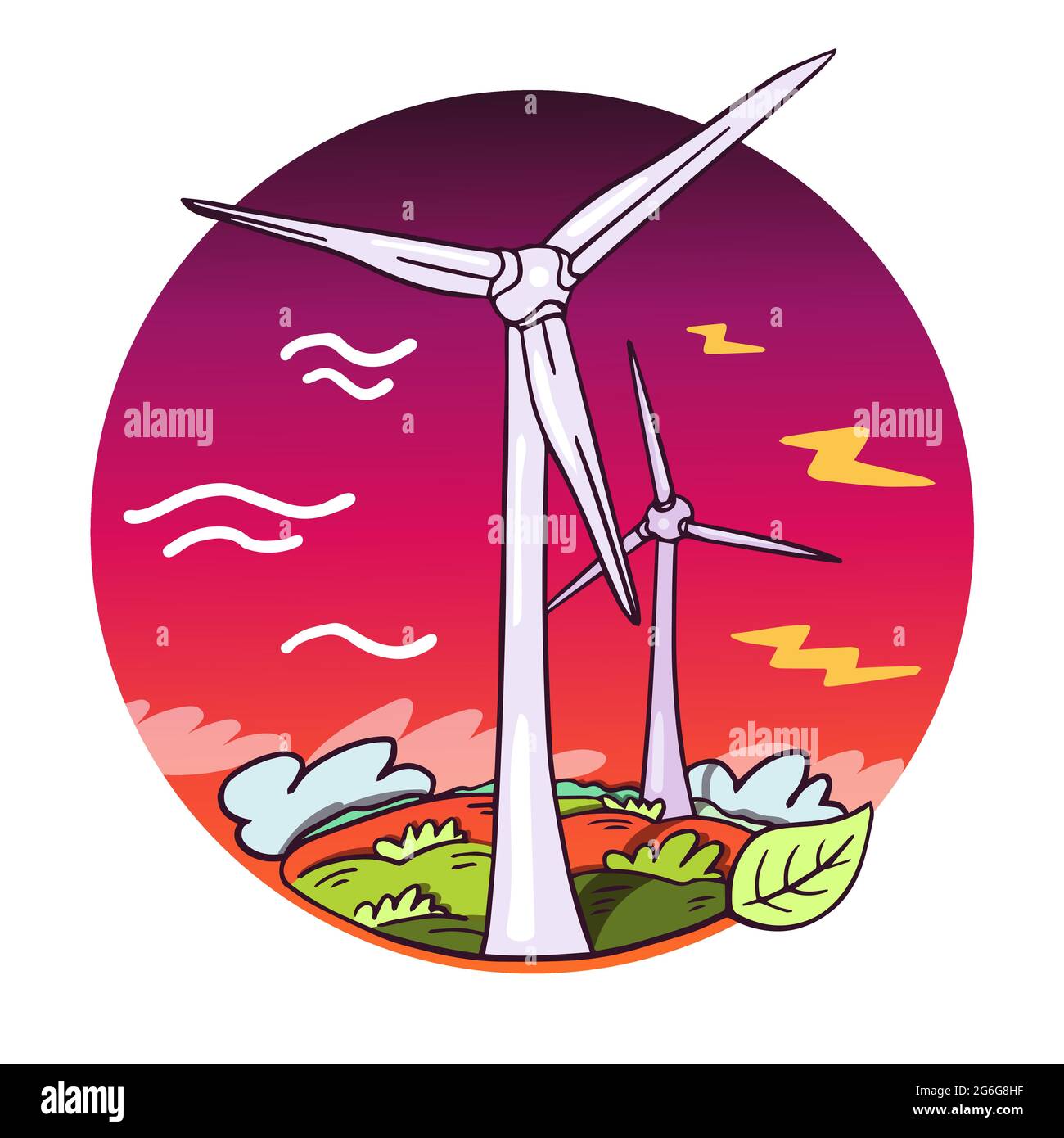 Wind Power vector flat illustration in bright colors. Round composition ...