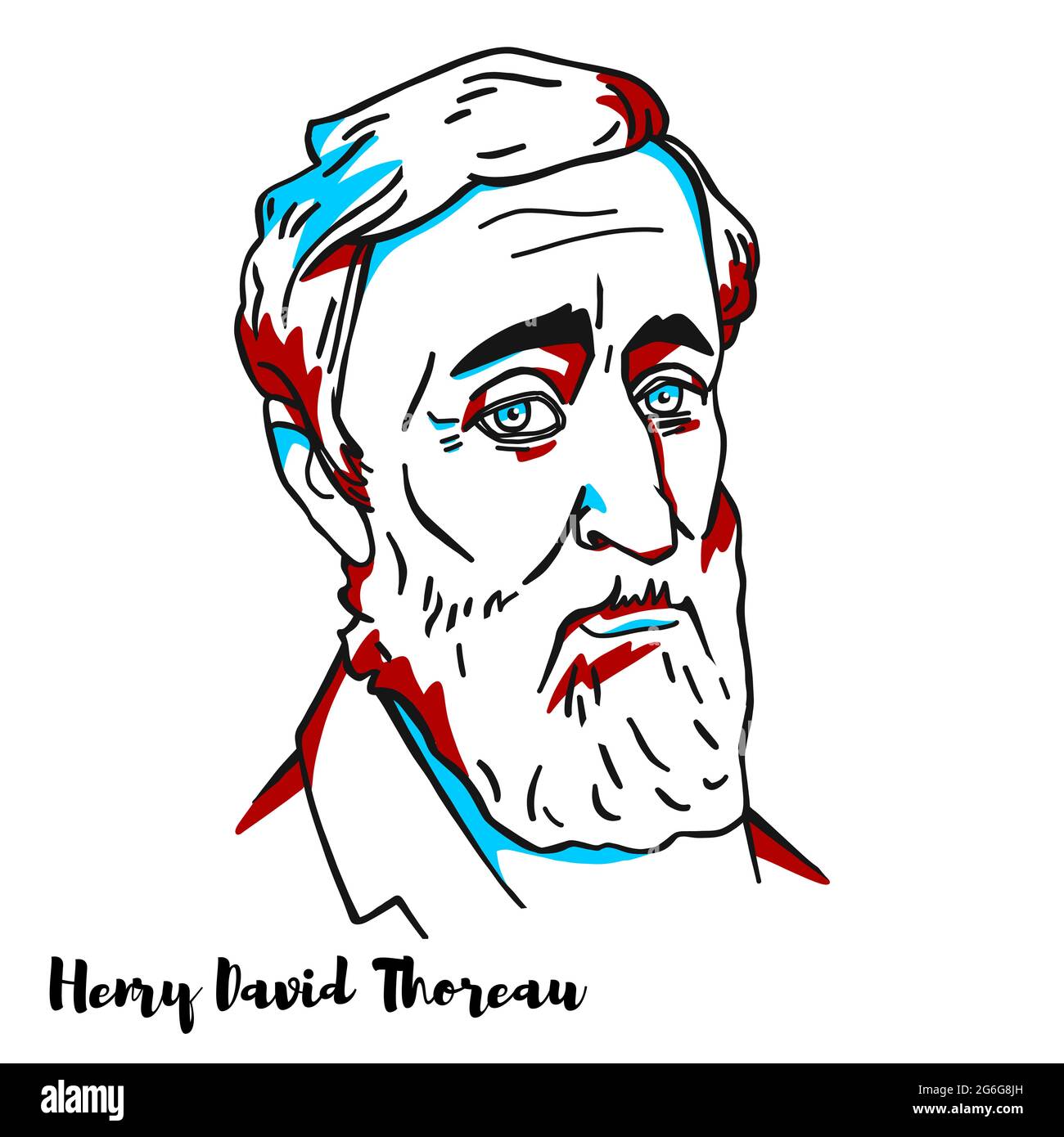 Henry David Thoreau engraved vector portrait with ink contours. American essayist, poet, and philosopher. A leading transcendentalist, Thoreau is best Stock Vector