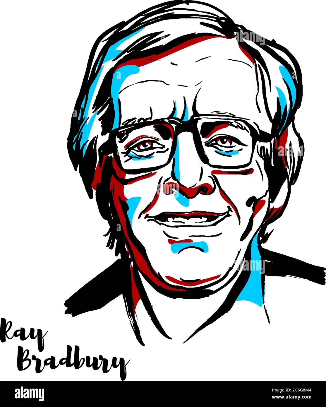 MOSCOW, RUSSIA - AUGUST 21, 2018: Ray Bradbury engraved vector portrait with ink contours. American author and screenwriter. Stock Vector
