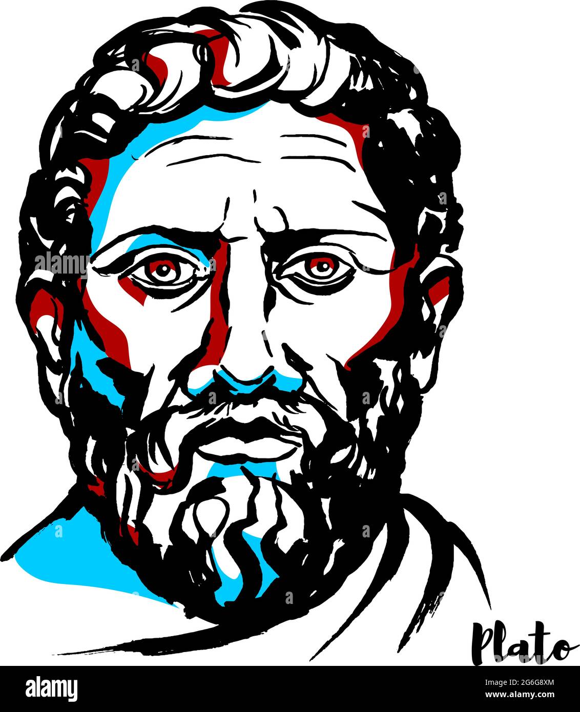 Plato engraved vector portrait with ink contours. Philosopher in Classical Greece and the founder of the Academy in Athens, the first institution of h Stock Vector