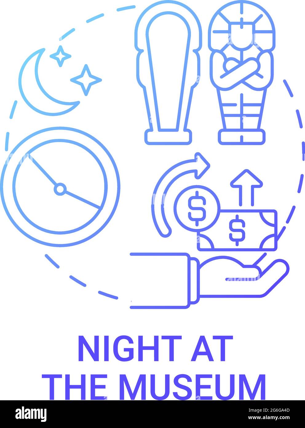 Night at museum fundraiser concept icon Stock Vector