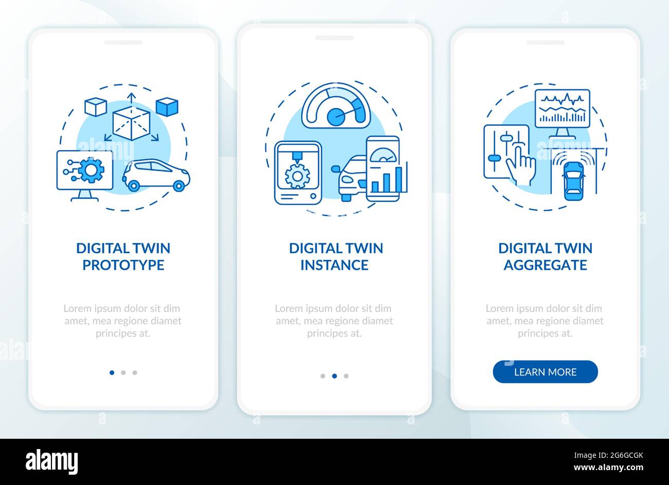 Digital twin types onboarding mobile app page screen Stock Vector