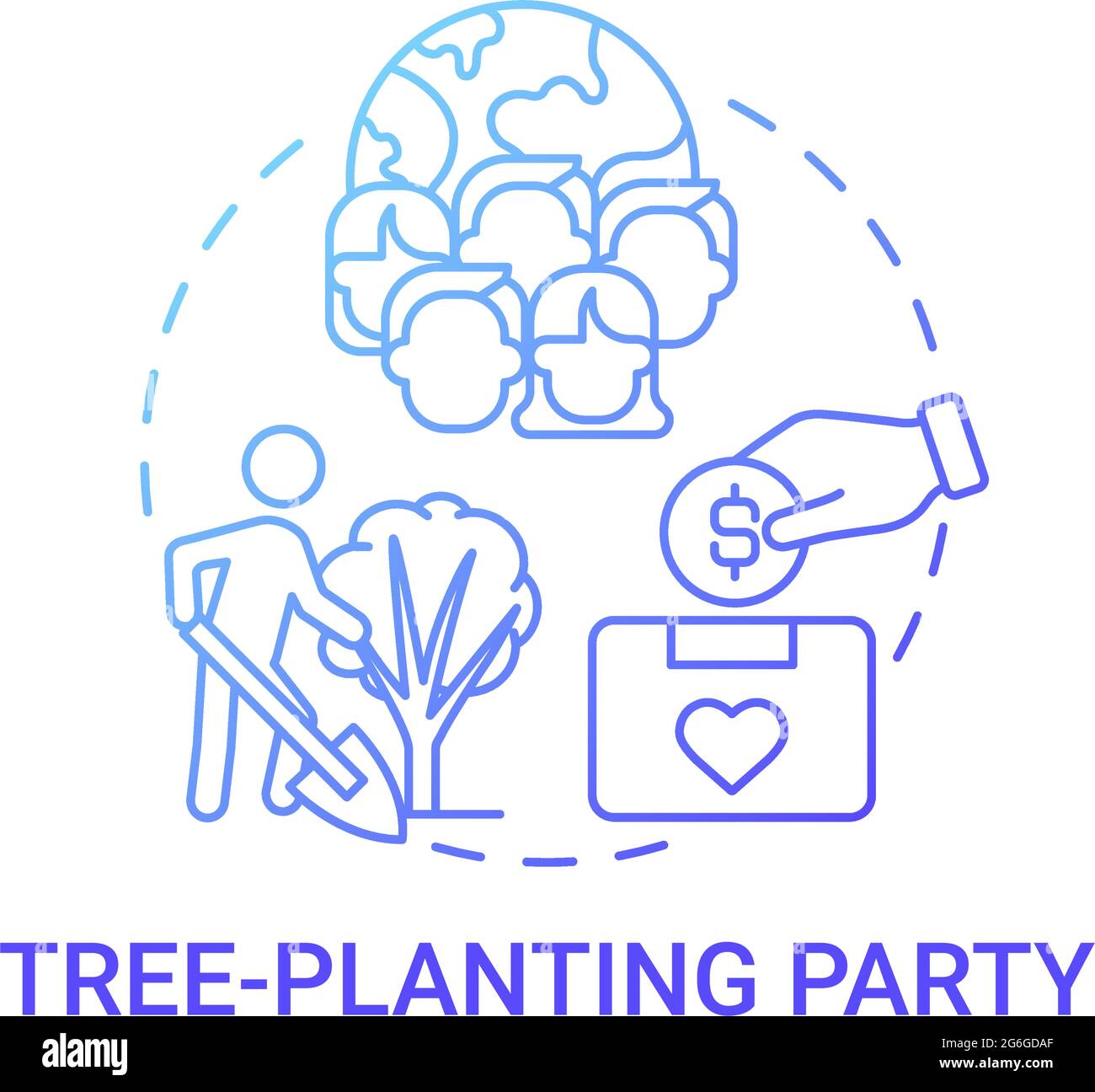 Tree-planting party fundraiser concept icon Stock Vector