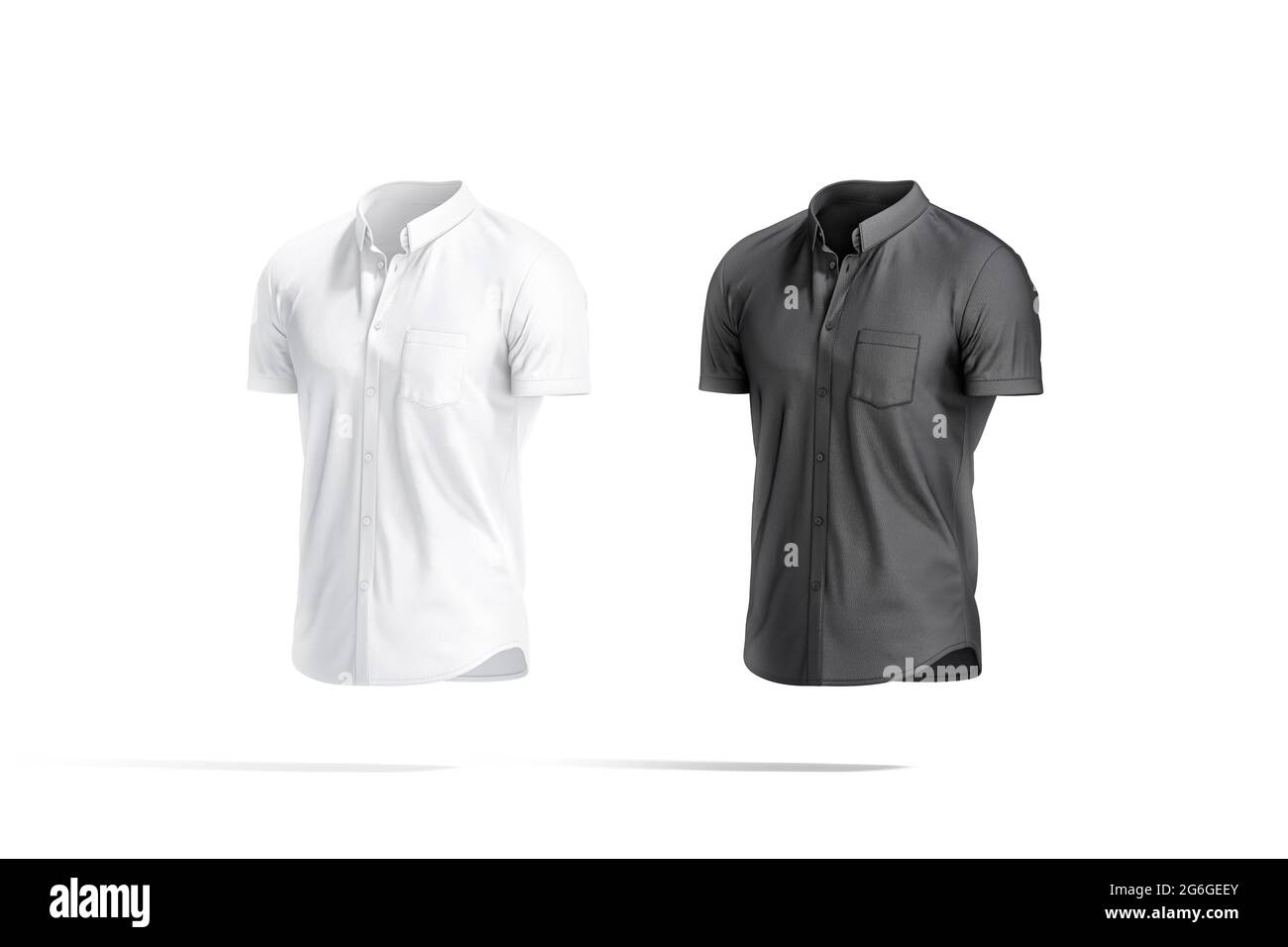 Blank black and white short sleeve button down shirt mockup, 3d rendering.  Empty textile blouse for man mock up, isolated, side view. Clear slim polo  Stock Photo - Alamy