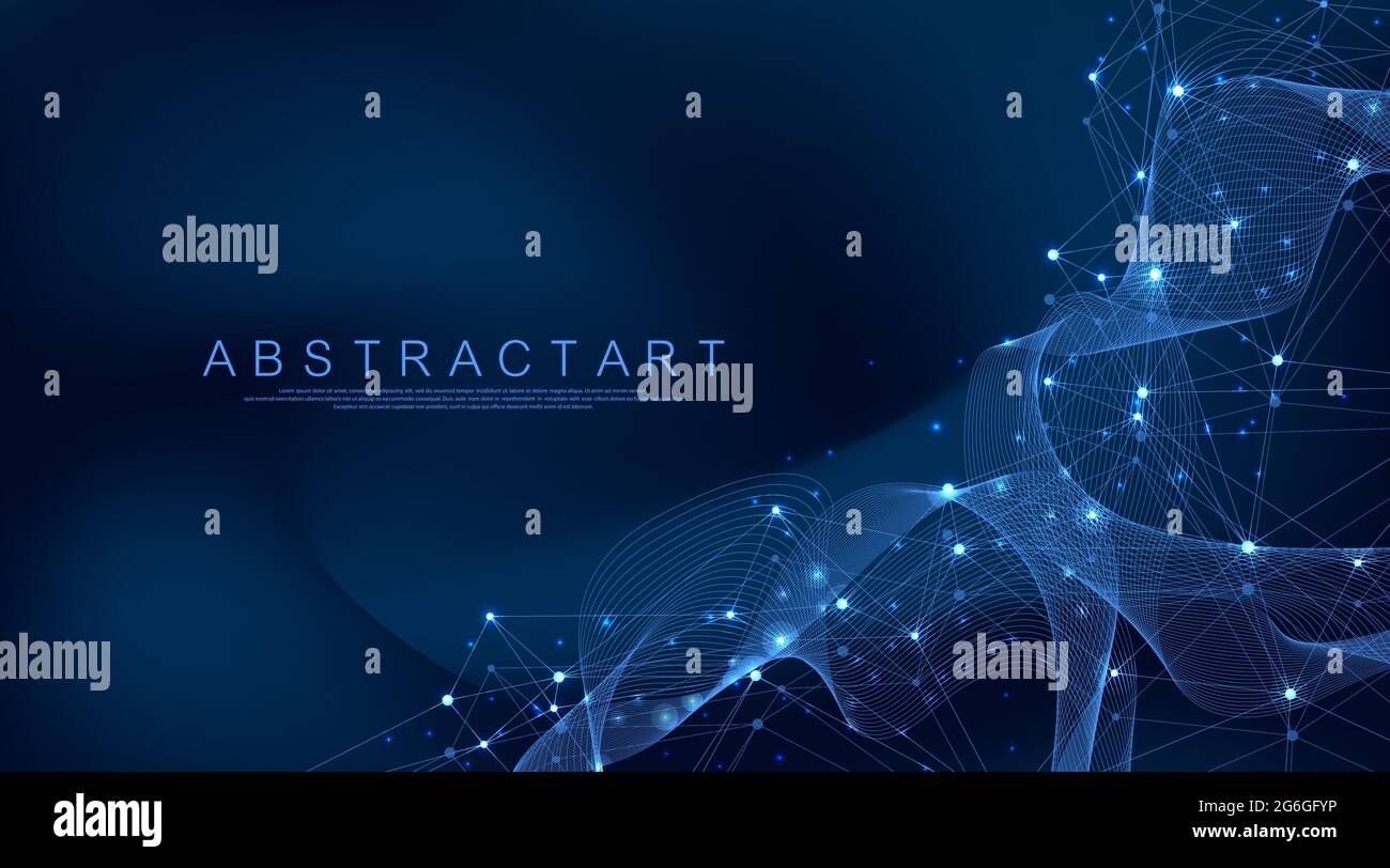 Digital network connection abstract background. Artificial intelligence and engineering technology. Big Data visualization. Global networks, Lines Stock Vector