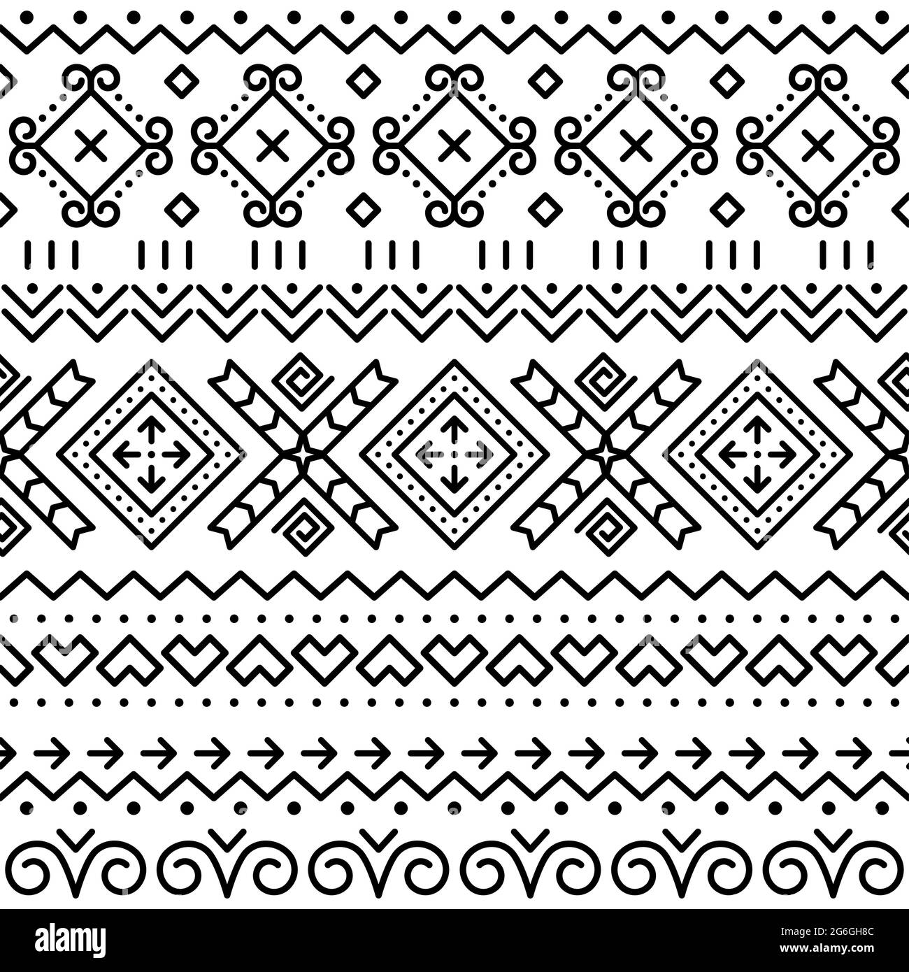 Folk art vector black seamless geometric pattern from Slovakia, ethnic ornament inspired by traditional painted houses from village Cicmany in Zilina Stock Vector