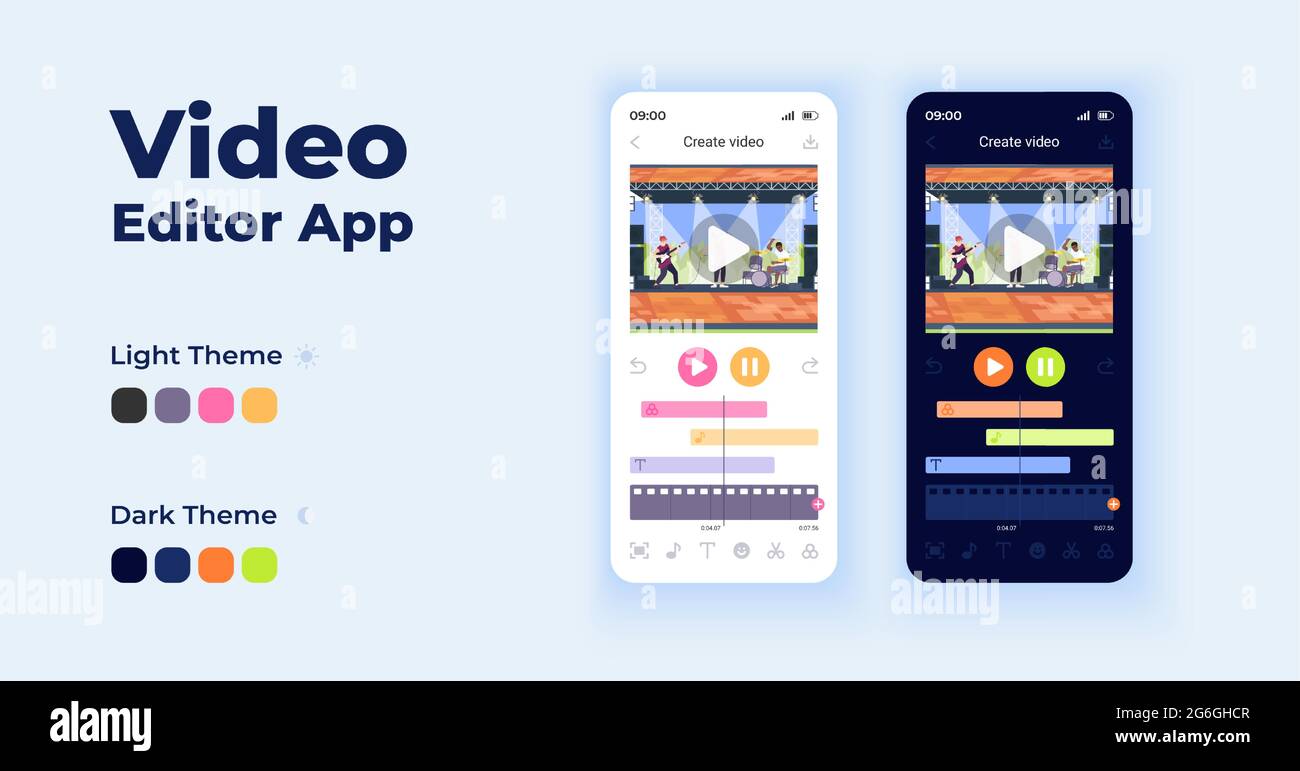 Video editor cartoon smartphone interface vector templates set Stock ...