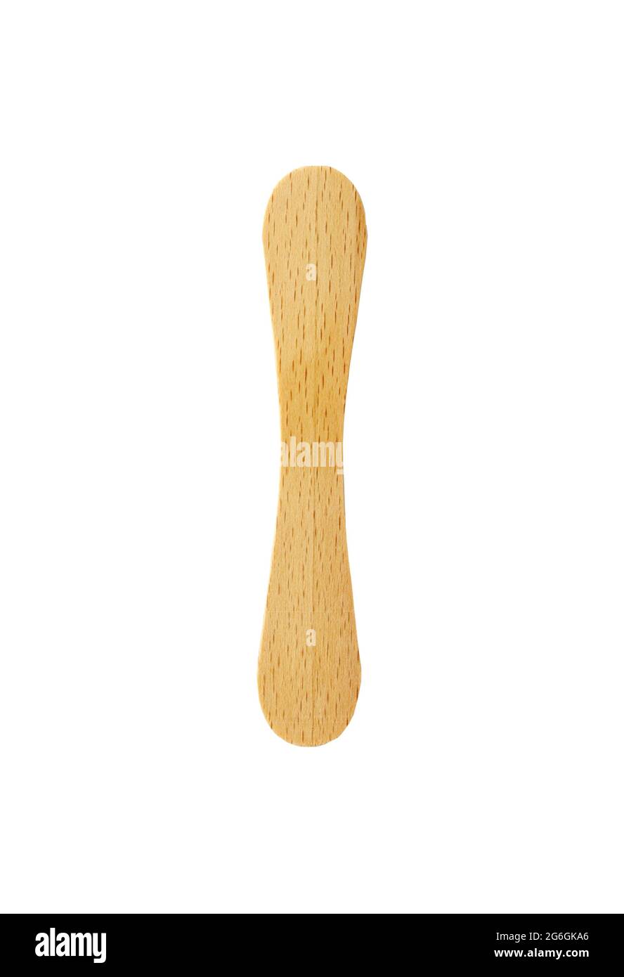Wooden Ice cream stick isolated on white background. Ecological material. Eco friendly food accesories isolated on white background. Ice lolly stick. Stock Photo