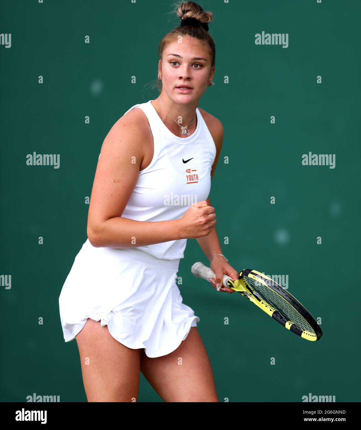 Eva Shaw during her first round girls' singles match against Nikola  Bartunkova on day eight of