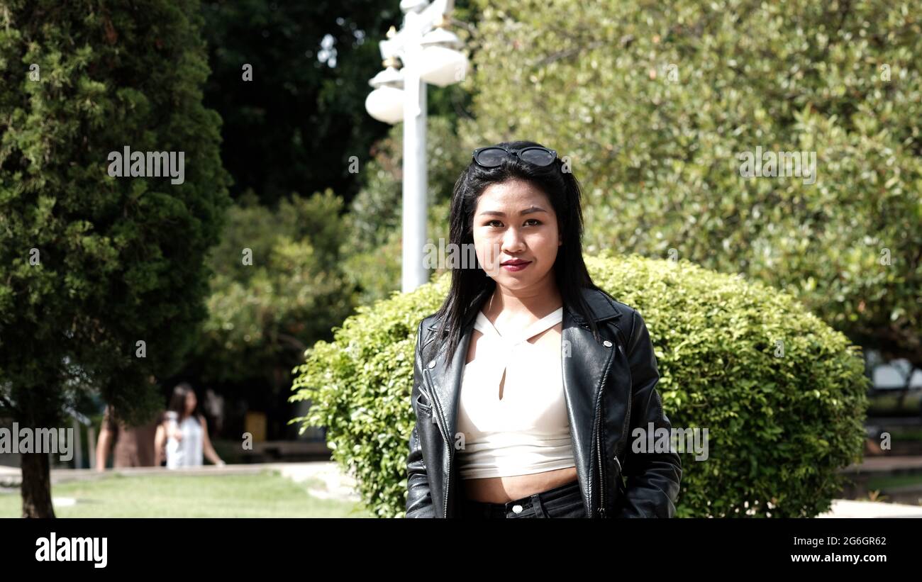Facial Expressions Chinese Asian Girl Model Poser Actress Tourist Traveler in Park Bangkok Thailand Stock Photo