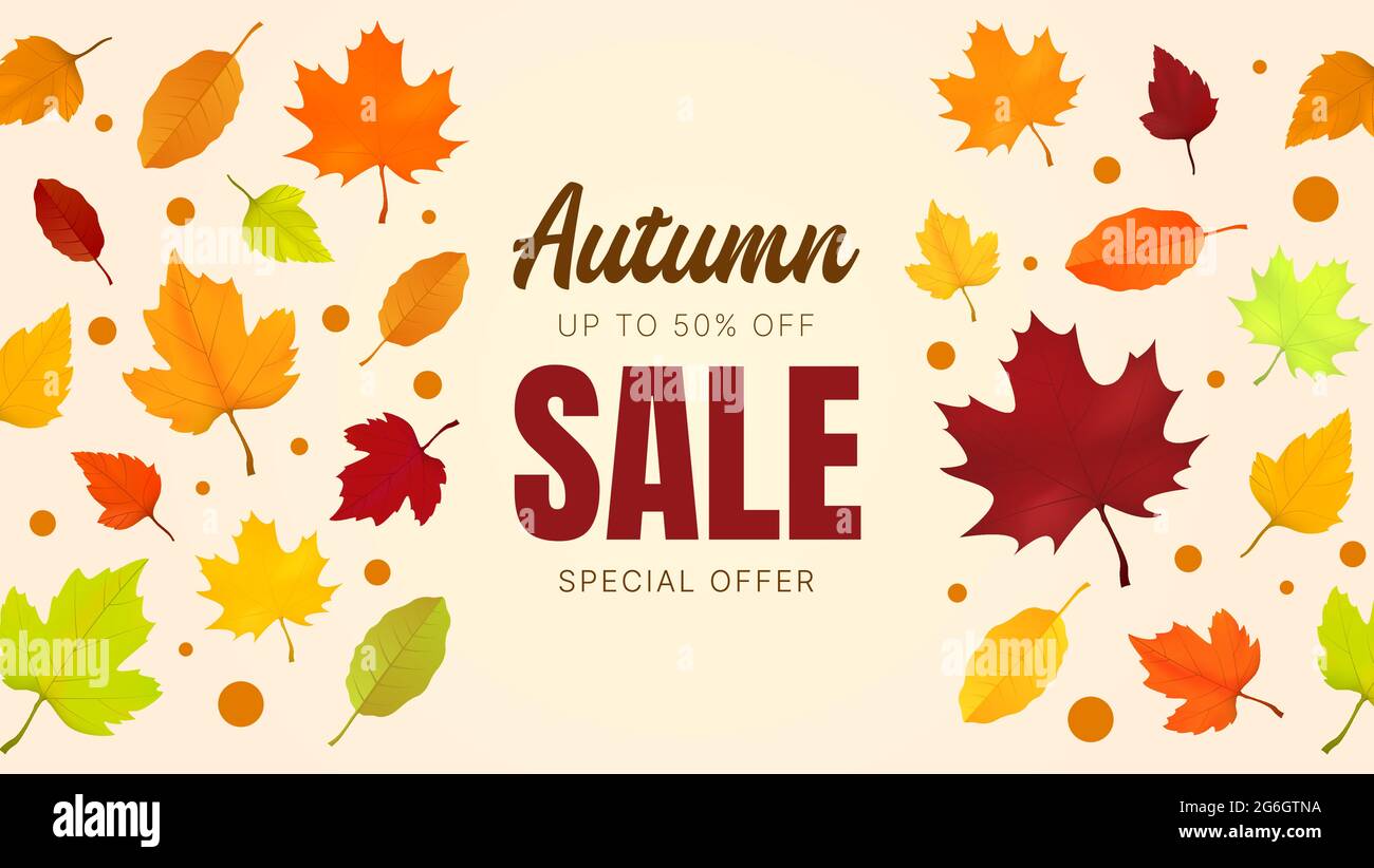 Autumn Sale Banner with Autumn leaves. Vector background Stock Vector ...