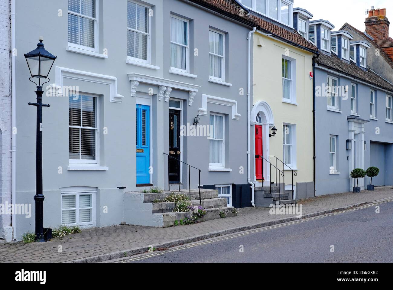 row of terraced houses in lymington, hampshire, england Stock Photo