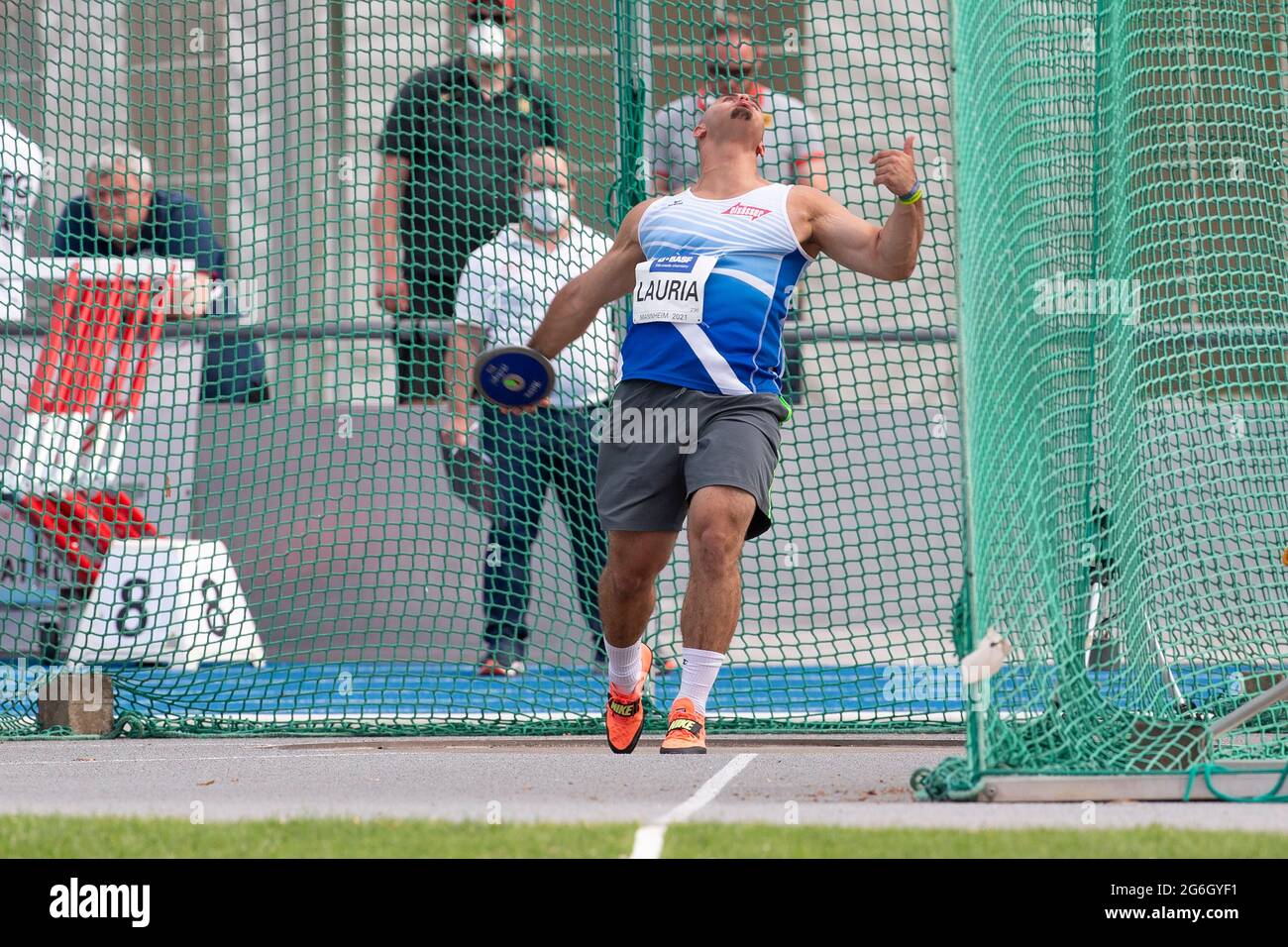 Noah Rau Discus Tiziano Noah LAURIA (GER, VfL Sindelfingen) throwing a discus, action ...