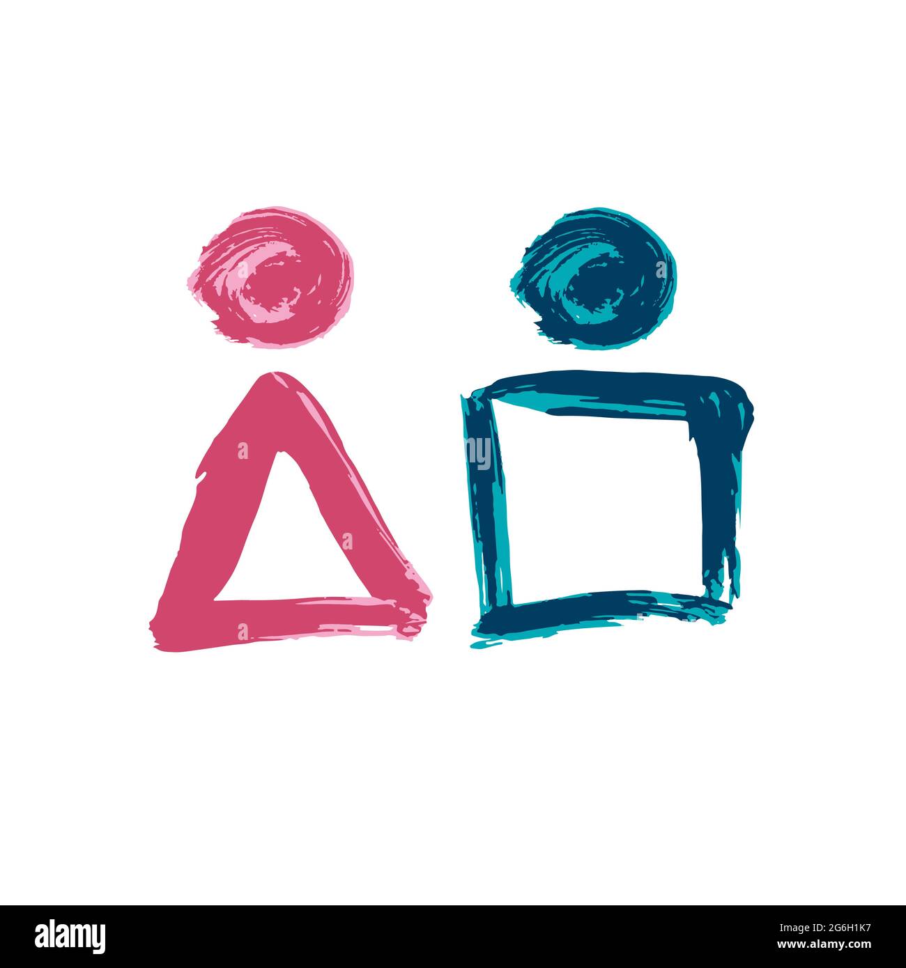 Creative illustration, acrylic paints. Male and female public washroom door lavatory. Ladies and gents restroom or woman and man bathroom. Abstract sa Stock Vector