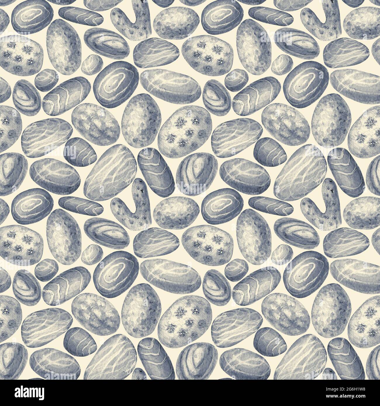 Watercolor sea stones seamless pattern. Hand drawn sea pebbles texture ...