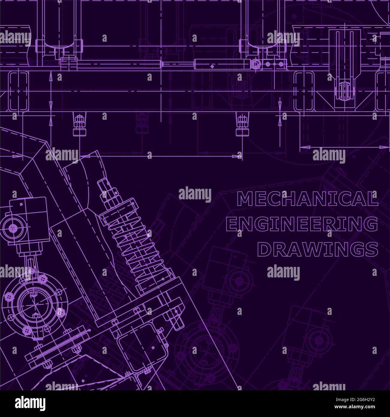 Computer aided design systems. Purple cyberspace drawings. Blueprint