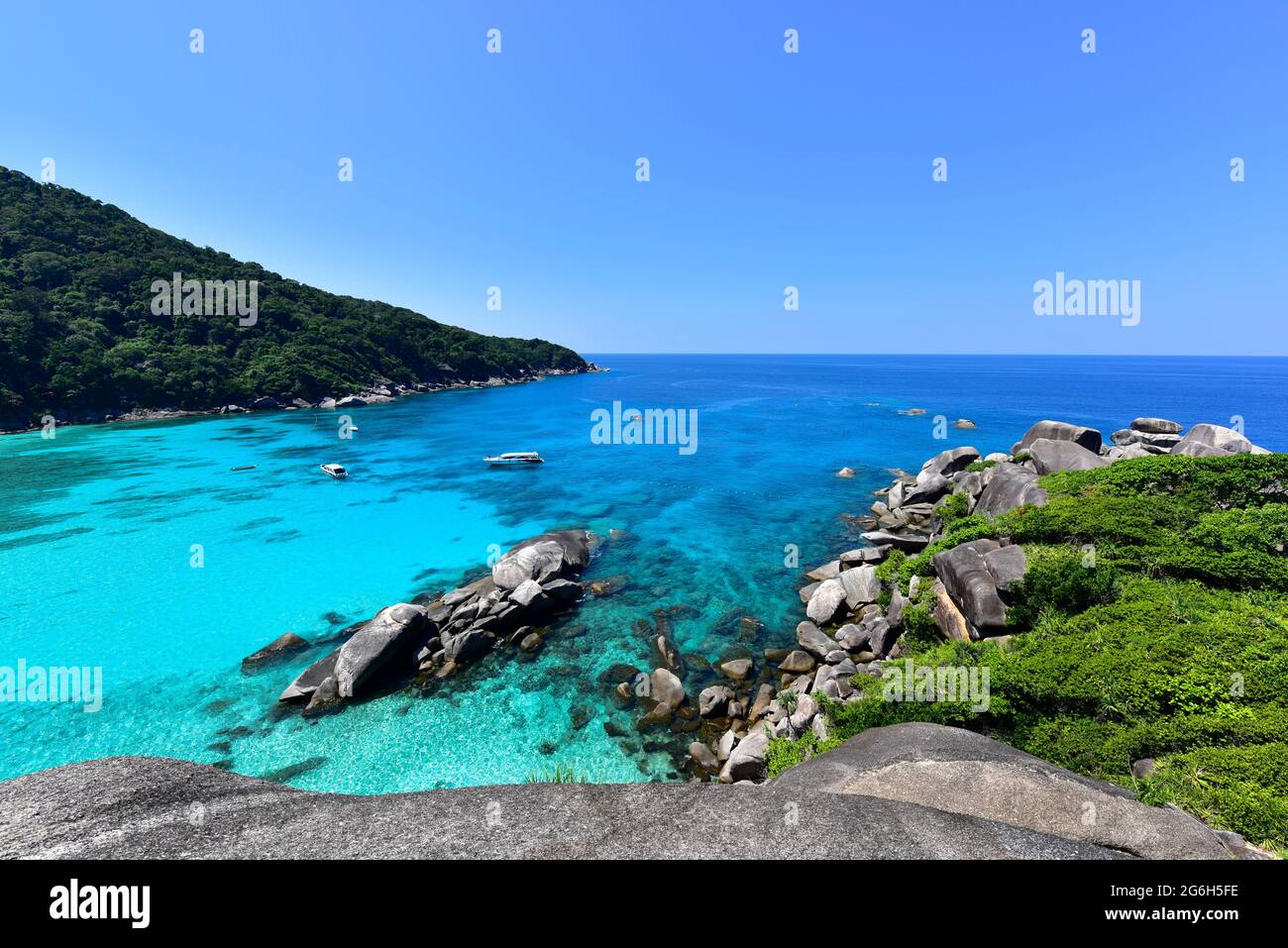 Top view from hill top at Similan island in Thailand , The beach are often visited by Similan diving tours and snorkeling Stock Photo
