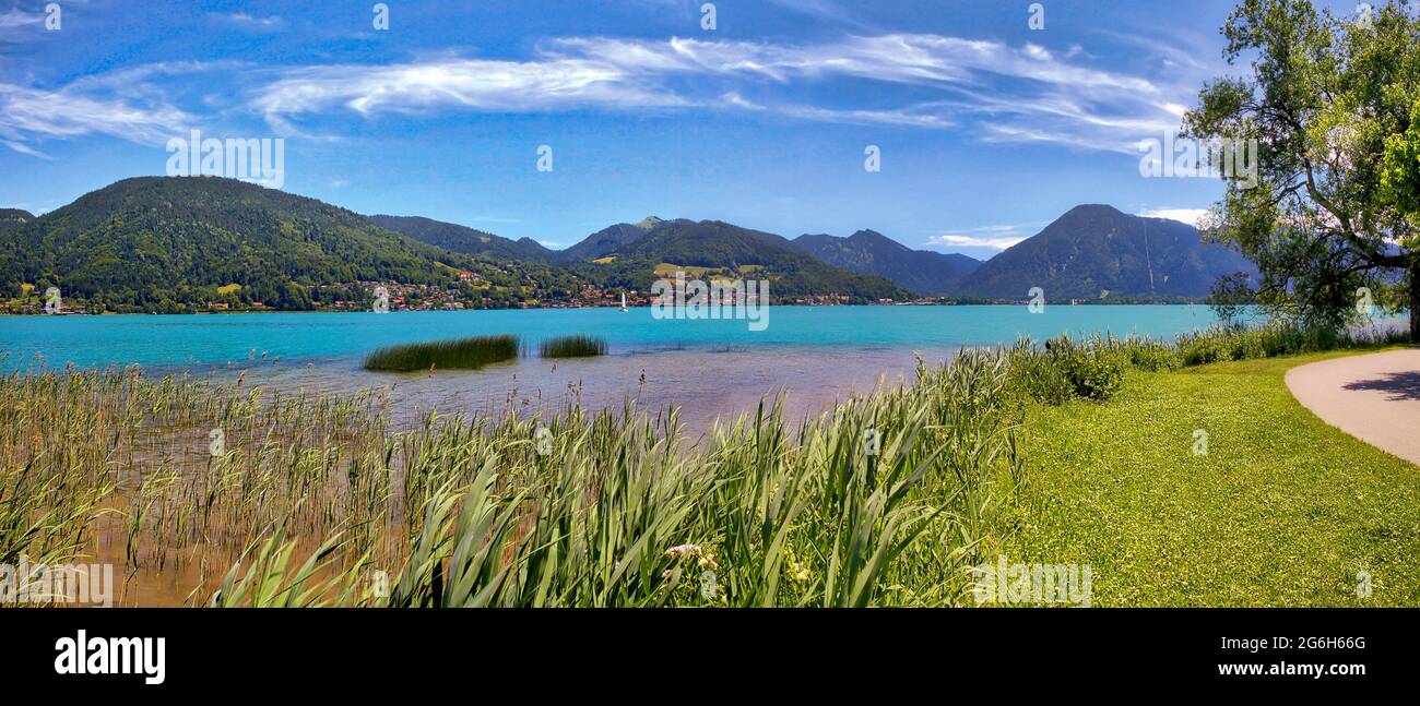DE - BAVARIA: Lake Tegernsee with Wallberg mountain in background (HDR-Photography) Stock Photo