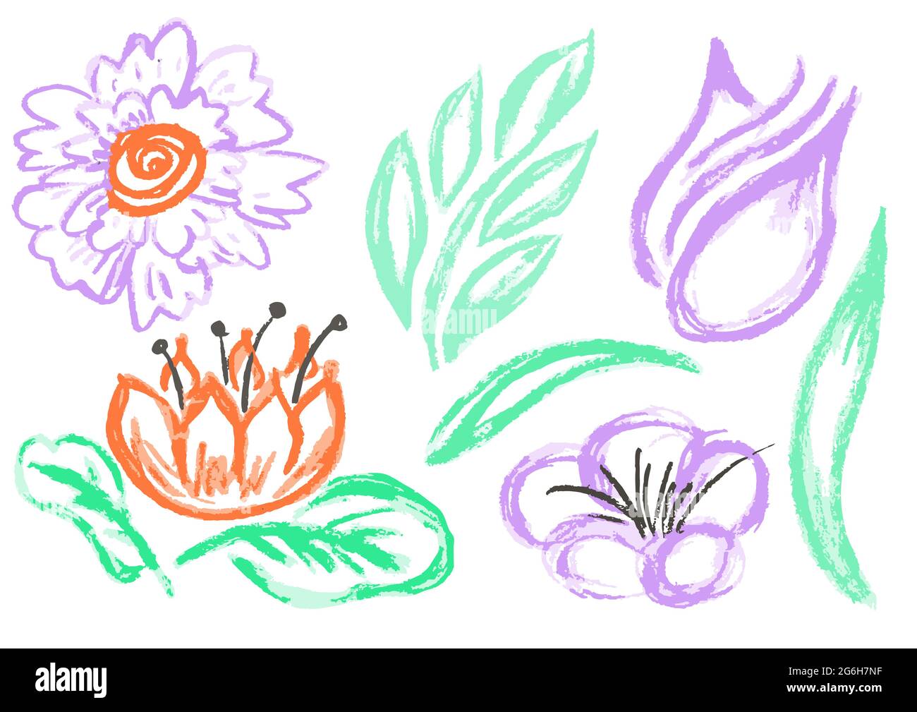 Cute childish drawing with wax crayons on a white background. Pastel