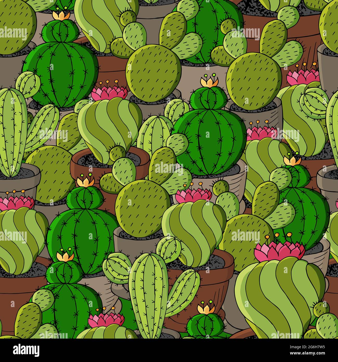 Vector seamless pattern of different cacti. Cute background from ...
