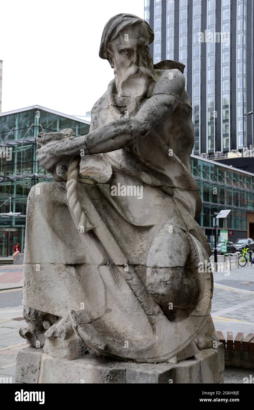 Symbolic statue of the River Mersey outside Liverpool Cotton Exchange