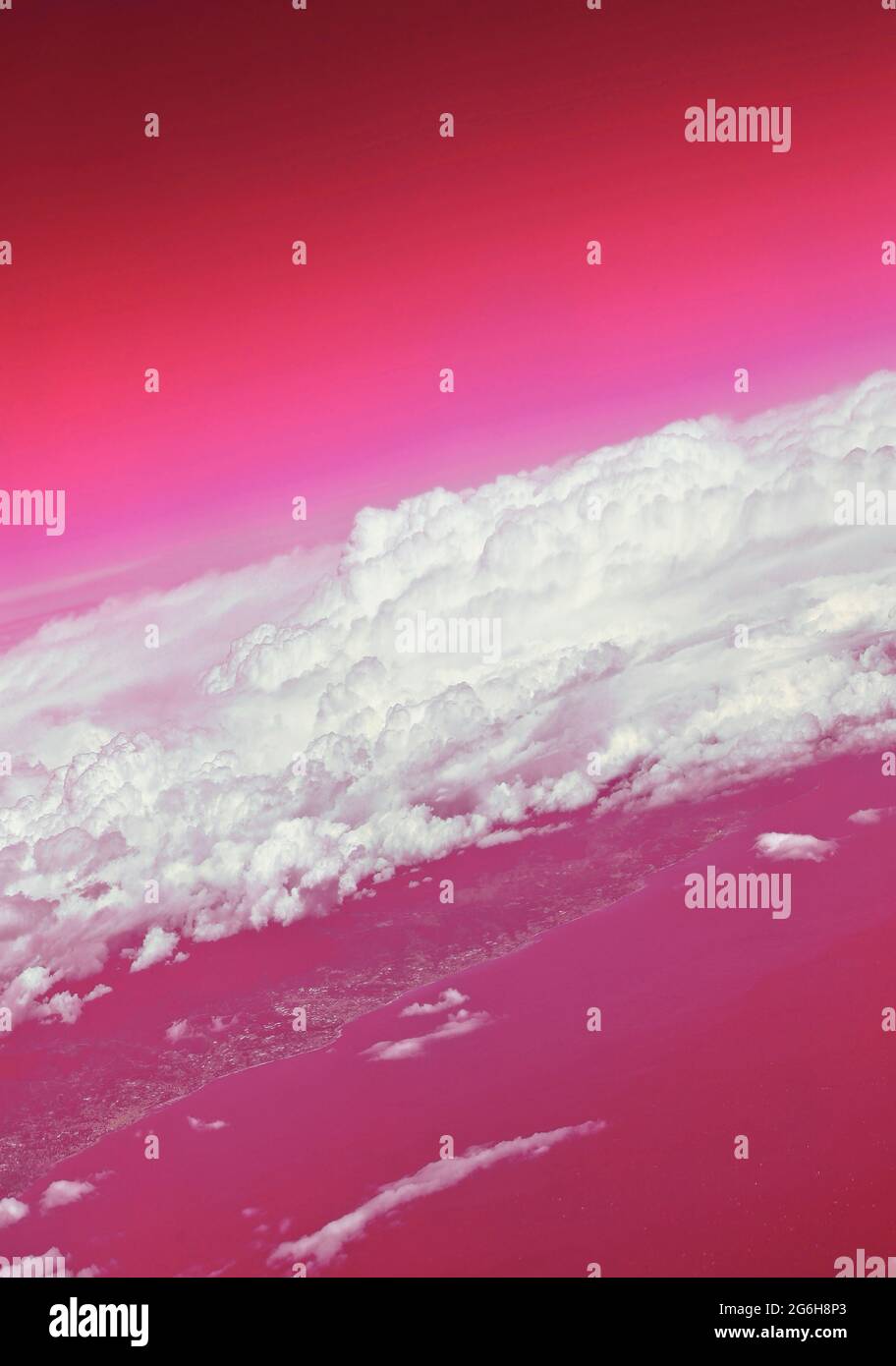 Aerial view of clouds on red sky. Stock Photo