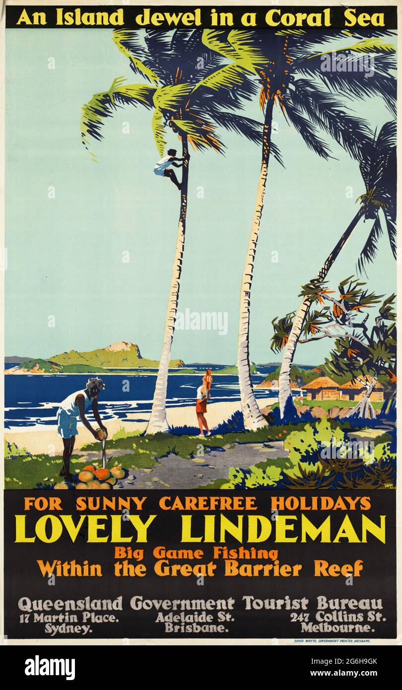A vintage travel poster for Lindeman in Queensland, Australia Stock Photo
