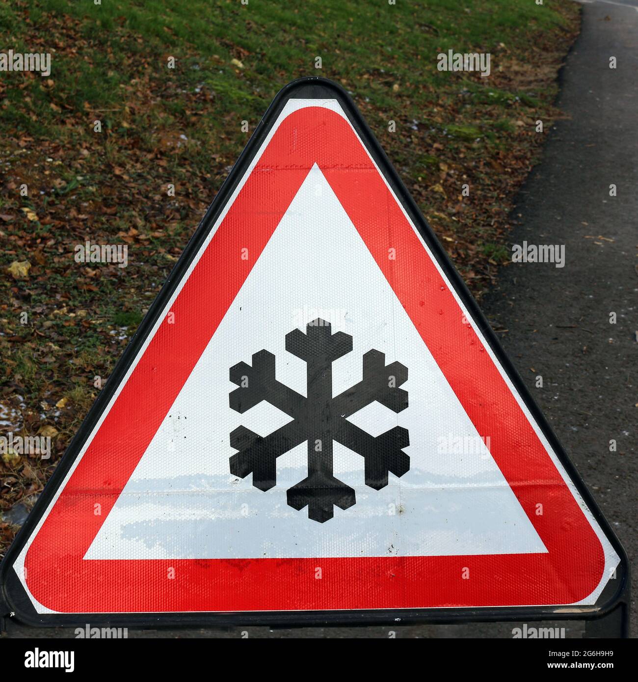 ice sign on the road Stock Photo