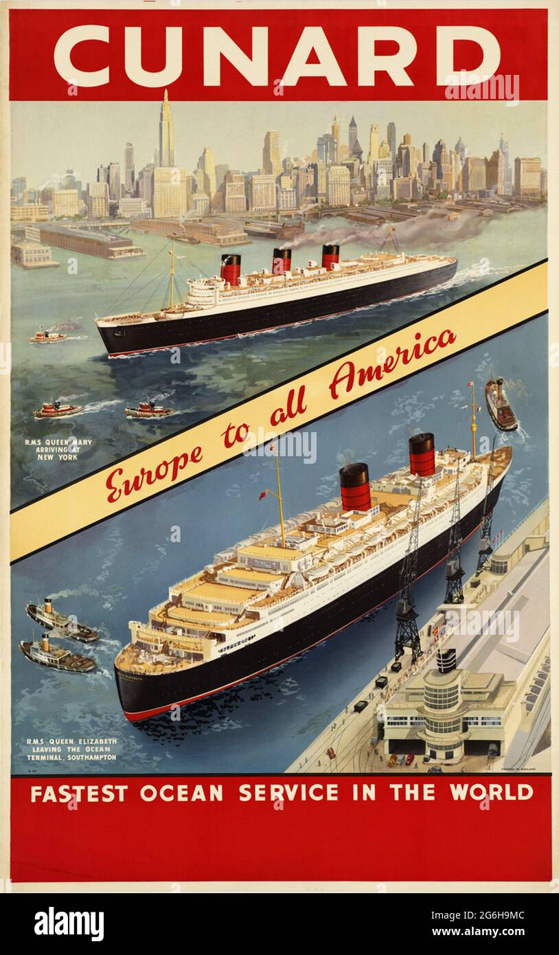 A vintage travel poster for Cunard ocean liners Stock Photo