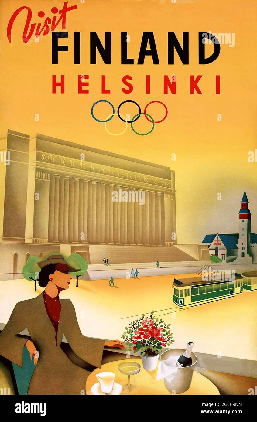 A vintage travel poster for Helsinki in Finland Stock Photo